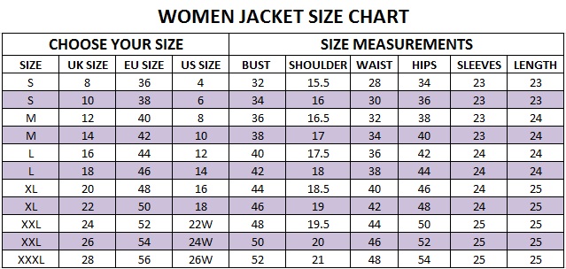 Womens Jacket Size Chart
